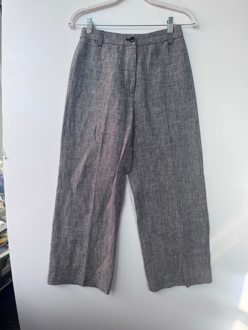 Reformation 100% Linen Houndstooth Wide Leg Pants Size 0 High Rise Trousers⁠